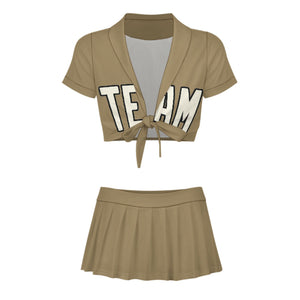 Custom Light Khaki Cream Cheerleading Uniform Set
