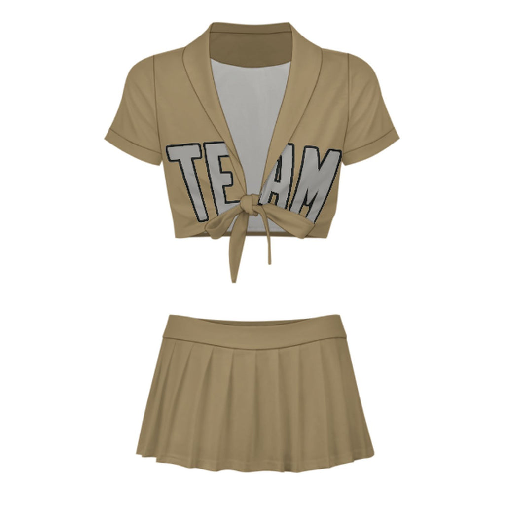 Custom Light Khaki Gray Cheerleading Uniform Set