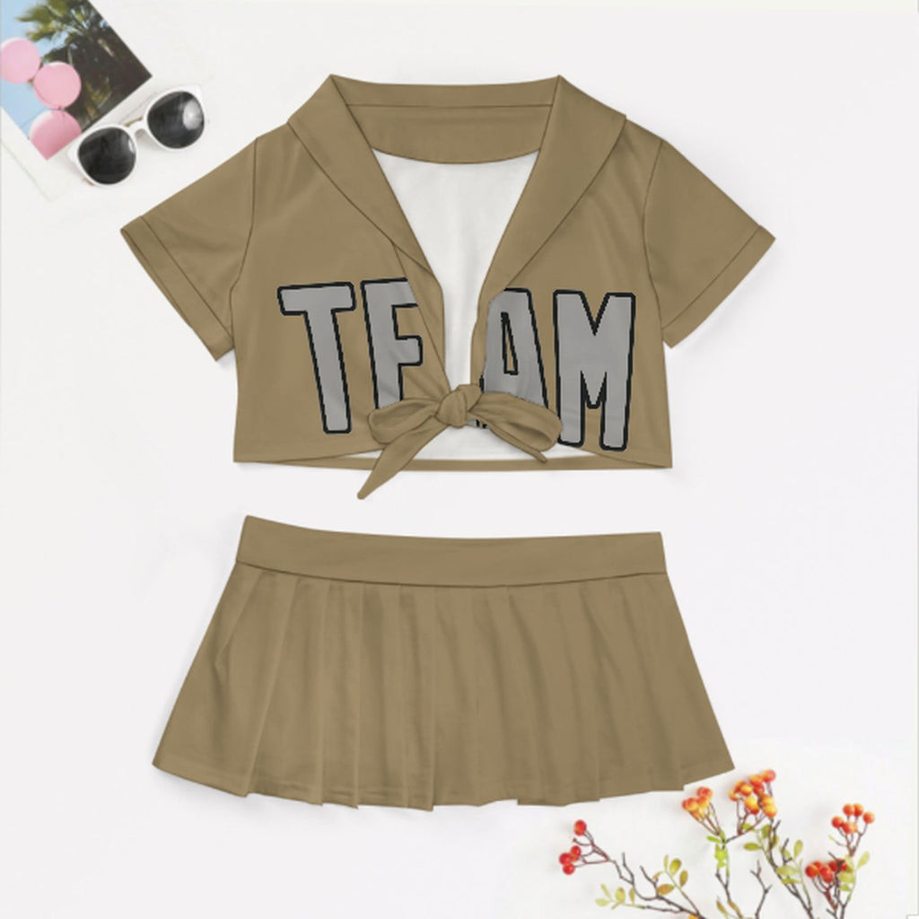 Custom Light Khaki Gray Cheerleading Uniform Set