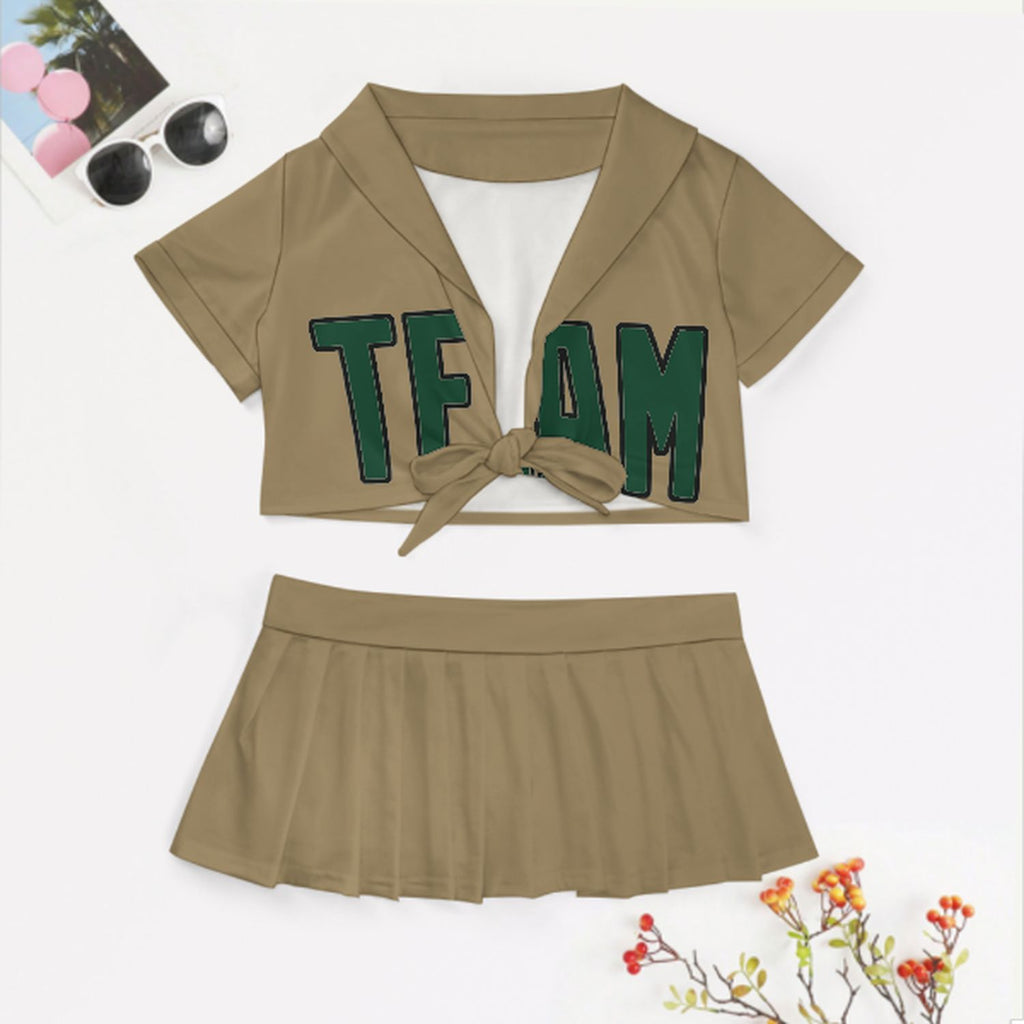 Custom Light Khaki Green Cheerleading Uniform Set