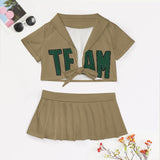 Custom Light Khaki Green Cheerleading Uniform Set