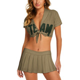 Custom Light Khaki Dark Green Cheerleading Uniform Set