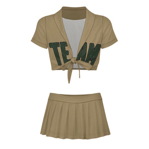 Custom Light Khaki Dark Green Cheerleading Uniform Set