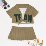 Custom Light Khaki Dark Green Cheerleading Uniform Set