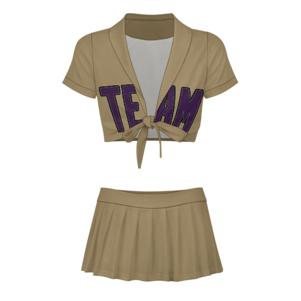 Custom Light Khaki Purple Cheerleading Uniform Set