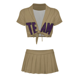 Custom Light Khaki Purple Cheerleading Uniform Set