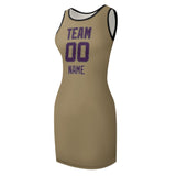 Custom Light Khaki Purple Sleeveless Vest Dress