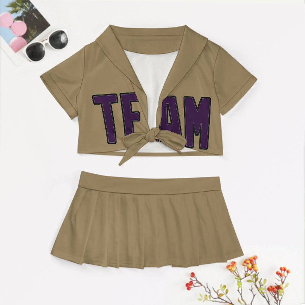 Custom Light Khaki Purple Cheerleading Uniform Set