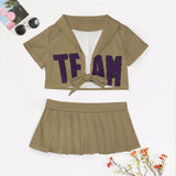 Custom Light Khaki Purple Cheerleading Uniform Set