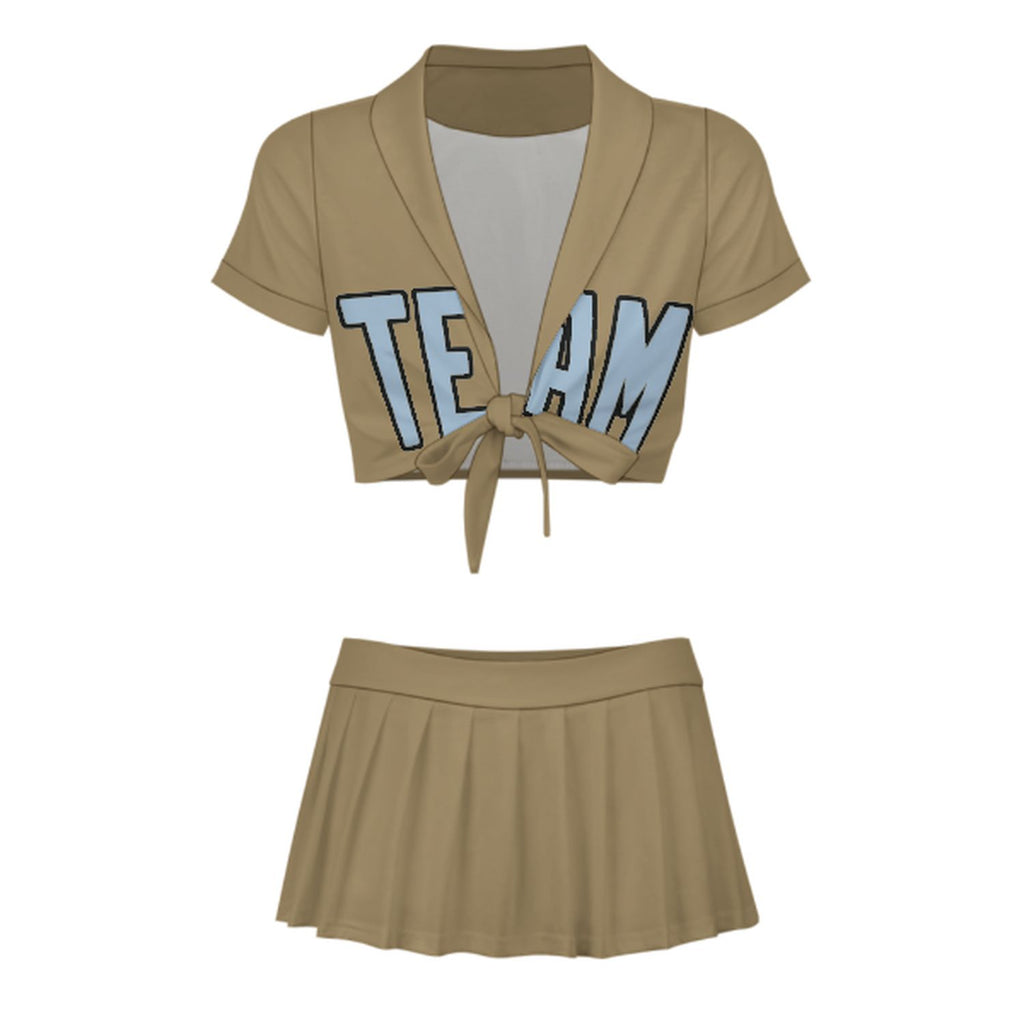 Custom Light Khaki Light Blue Cheerleading Uniform Set