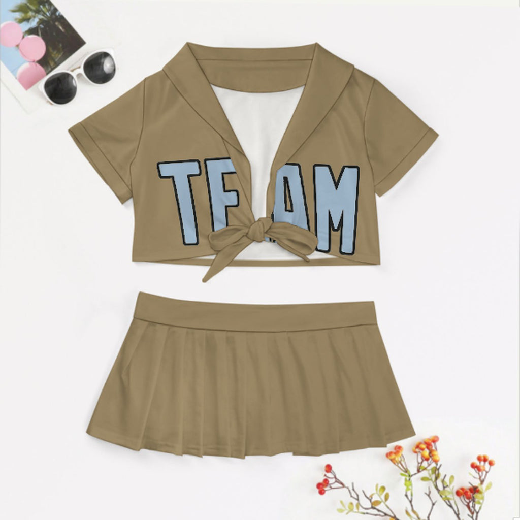 Custom Light Khaki Light Blue Cheerleading Uniform Set