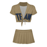 Custom Light Khaki Blue Cheerleading Uniform Set