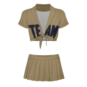 Custom Light Khaki Navy Cheerleading Uniform Set