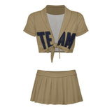 Custom Light Khaki Navy Cheerleading Uniform Set