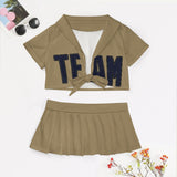 Custom Light Khaki Navy Cheerleading Uniform Set