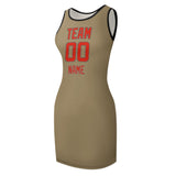 Custom Light Khaki Orange Red Sleeveless Vest Dress