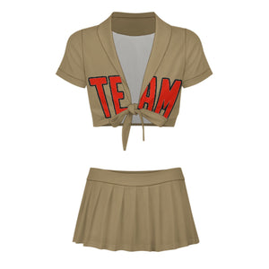Custom Light Khaki Orange Red Cheerleading Uniform Set