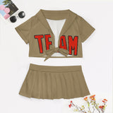 Custom Light Khaki Orange Red Cheerleading Uniform Set