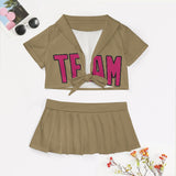 Custom Light Khaki Pink Cheerleading Uniform Set