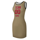 Custom Light Khaki Red Sleeveless Vest Dress