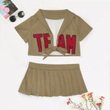 Custom Light Khaki Red Cheerleading Uniform Set