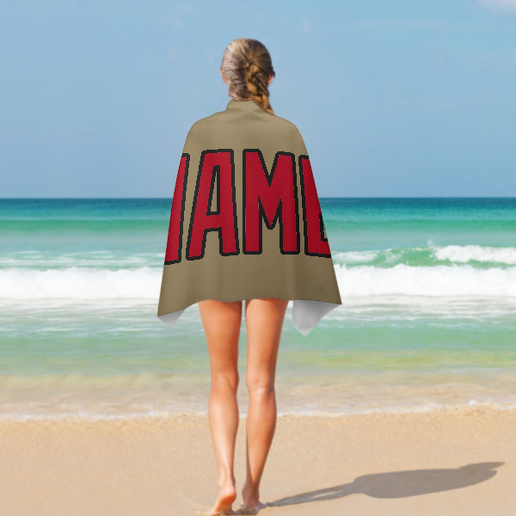 Custom Light Khaki Red Beach Towel