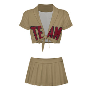 Custom Light Khaki Crimson Red Cheerleading Uniform Set
