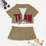 Custom Light Khaki Crimson Red Cheerleading Uniform Set