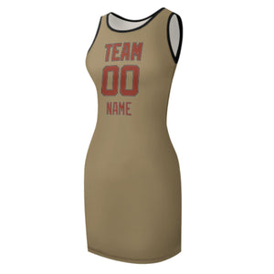 Custom Light Khaki Coral Red Sleeveless Vest Dress