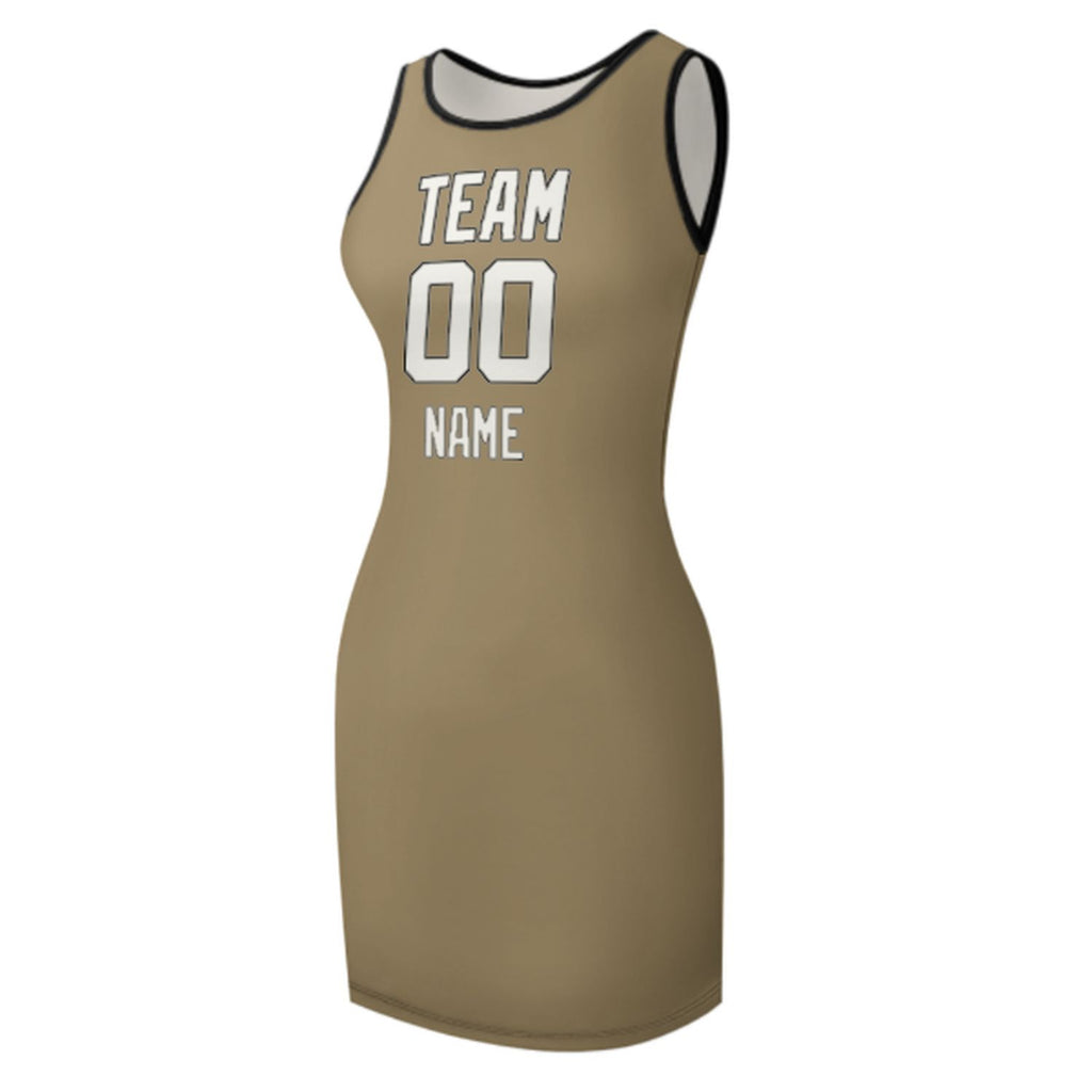 Custom Light Khaki White Sleeveless Vest Dress