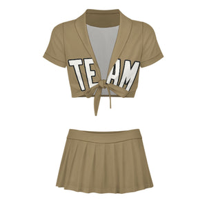 Custom Light Khaki White Cheerleading Uniform Set