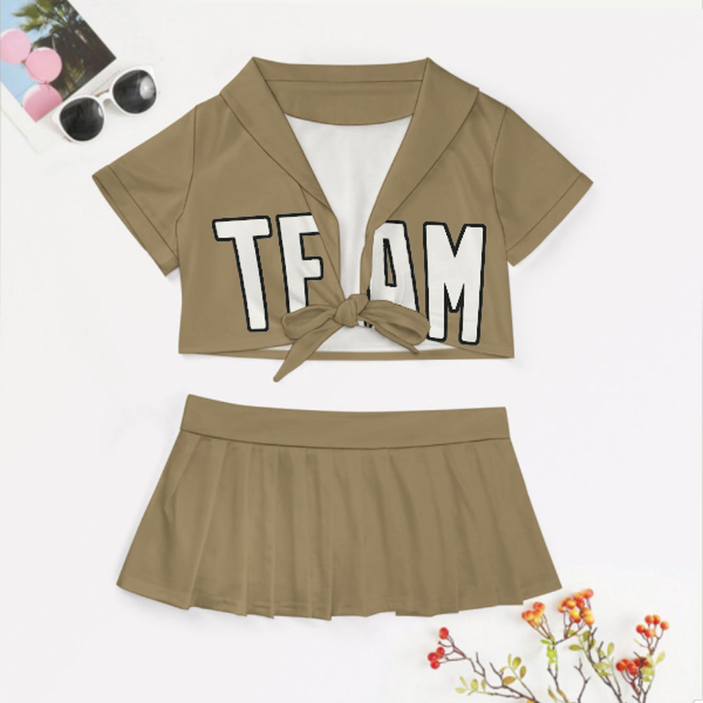 Custom Light Khaki White Cheerleading Uniform Set