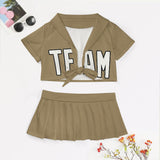 Custom Light Khaki White Cheerleading Uniform Set