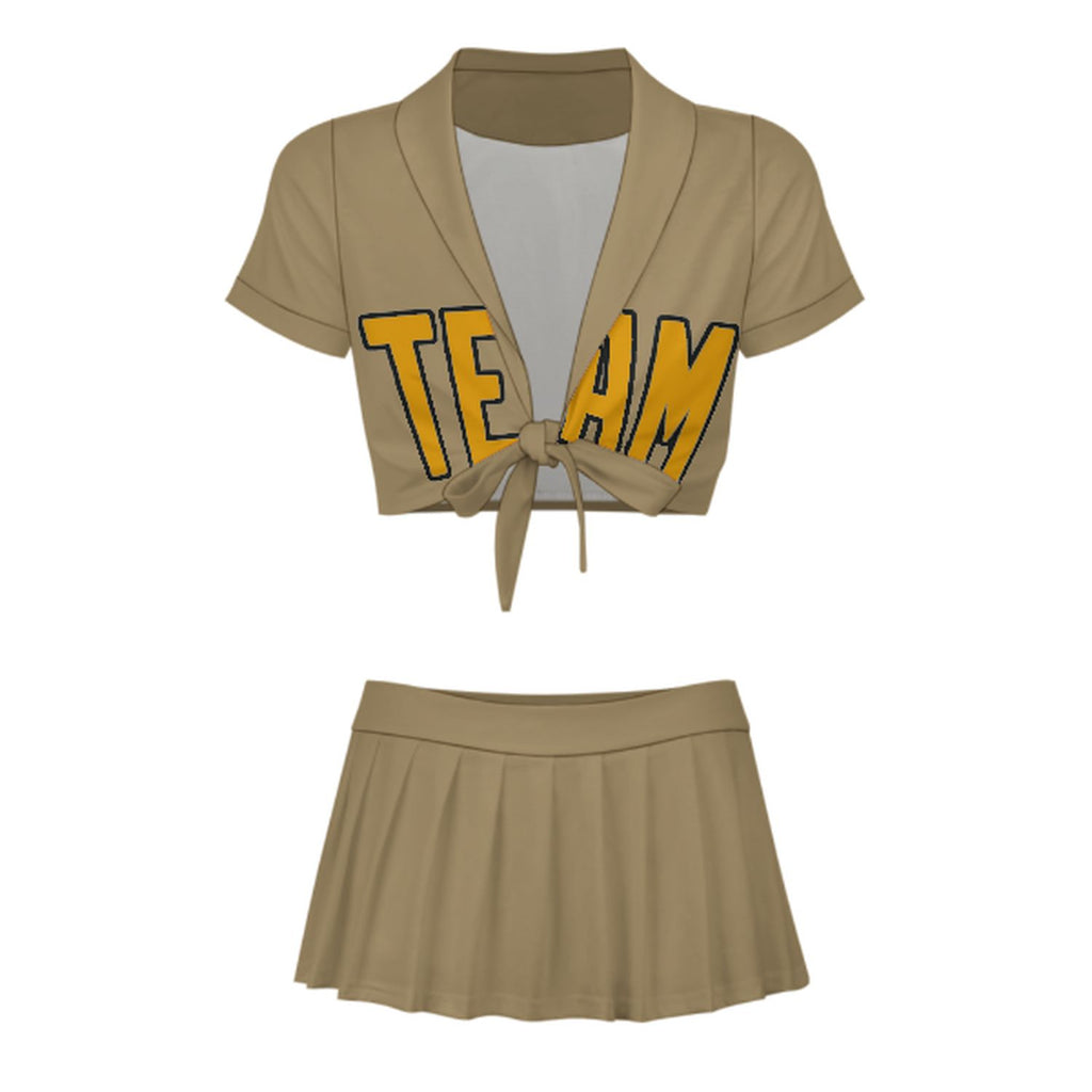 Custom Light Khaki Yellow Cheerleading Uniform Set
