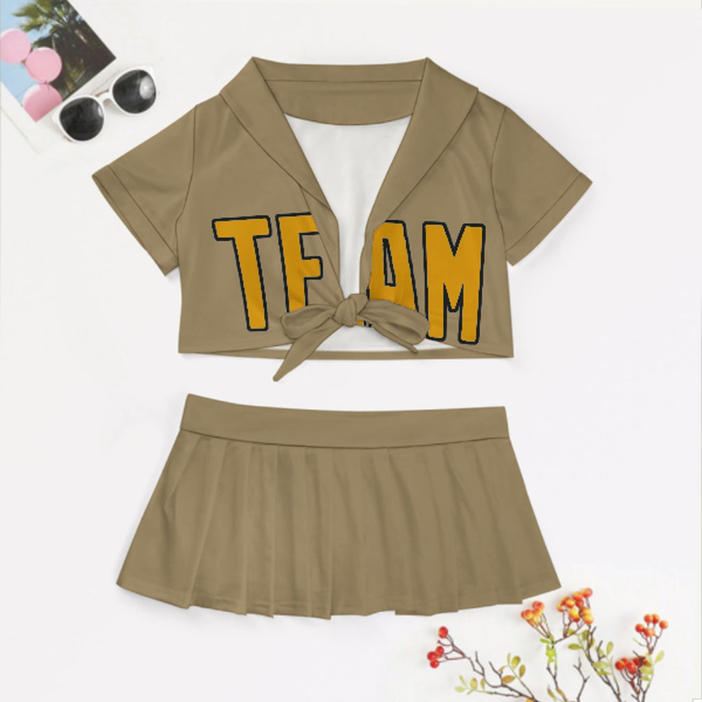 Custom Light Khaki Yellow Cheerleading Uniform Set