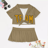 Custom Light Khaki Yellow Cheerleading Uniform Set