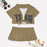 Custom Light Khaki Dark Grey Cheerleading Uniform Set
