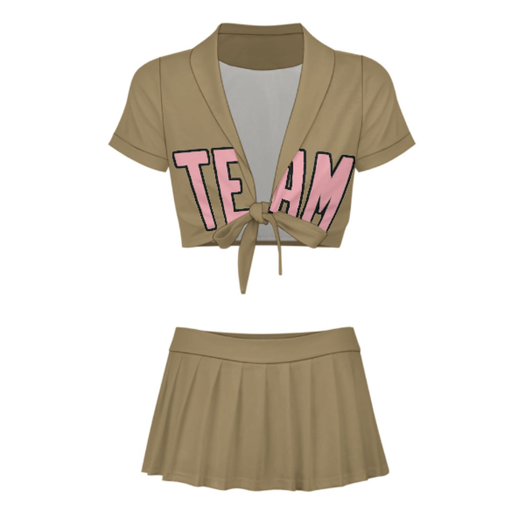Custom Light Khaki Light Pink Cheerleading Uniform Set