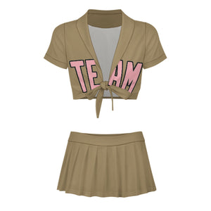 Custom Light Khaki Light Pink Cheerleading Uniform Set