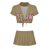 Custom Light Khaki Light Pink Cheerleading Uniform Set