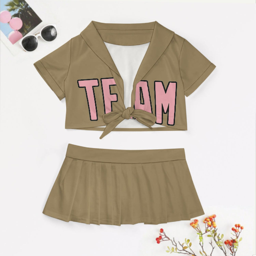 Custom Light Khaki Light Pink Cheerleading Uniform Set