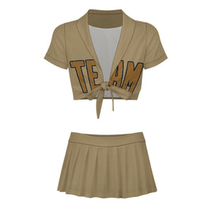 Custom Light Khaki Khaki Cheerleading Uniform Set