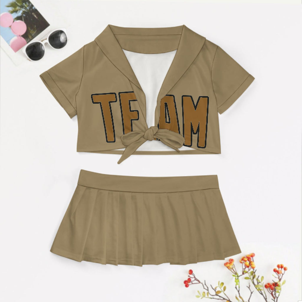 Custom Light Khaki Khaki Cheerleading Uniform Set