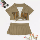 Custom Light Khaki Khaki Cheerleading Uniform Set