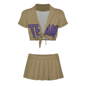 Custom Light Khaki Light Purple Cheerleading Uniform Set