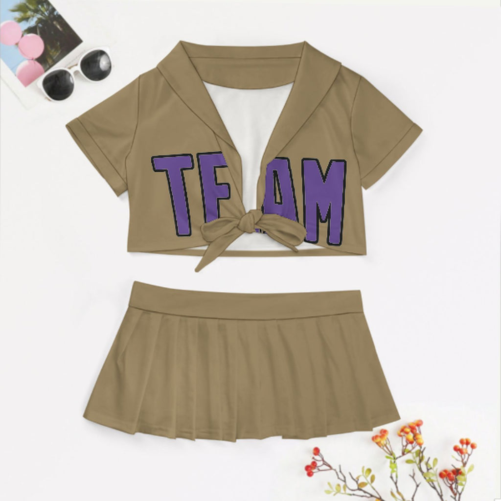 Custom Light Khaki Light Purple Cheerleading Uniform Set