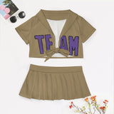 Custom Light Khaki Light Purple Cheerleading Uniform Set