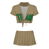 Custom Light Khaki Emerald Green Cheerleading Uniform Set