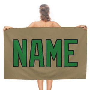 Custom Light Khaki Emerald Green Beach Towel