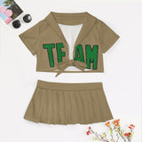 Custom Light Khaki Emerald Green Cheerleading Uniform Set